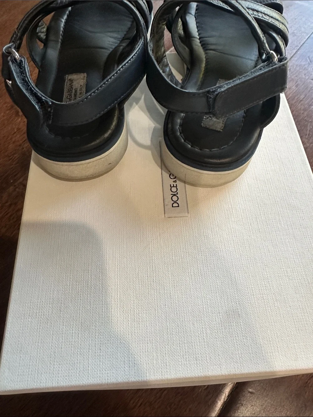 Dolce & Gabbana Navy Crisscross Kids Sandals with White Sole
